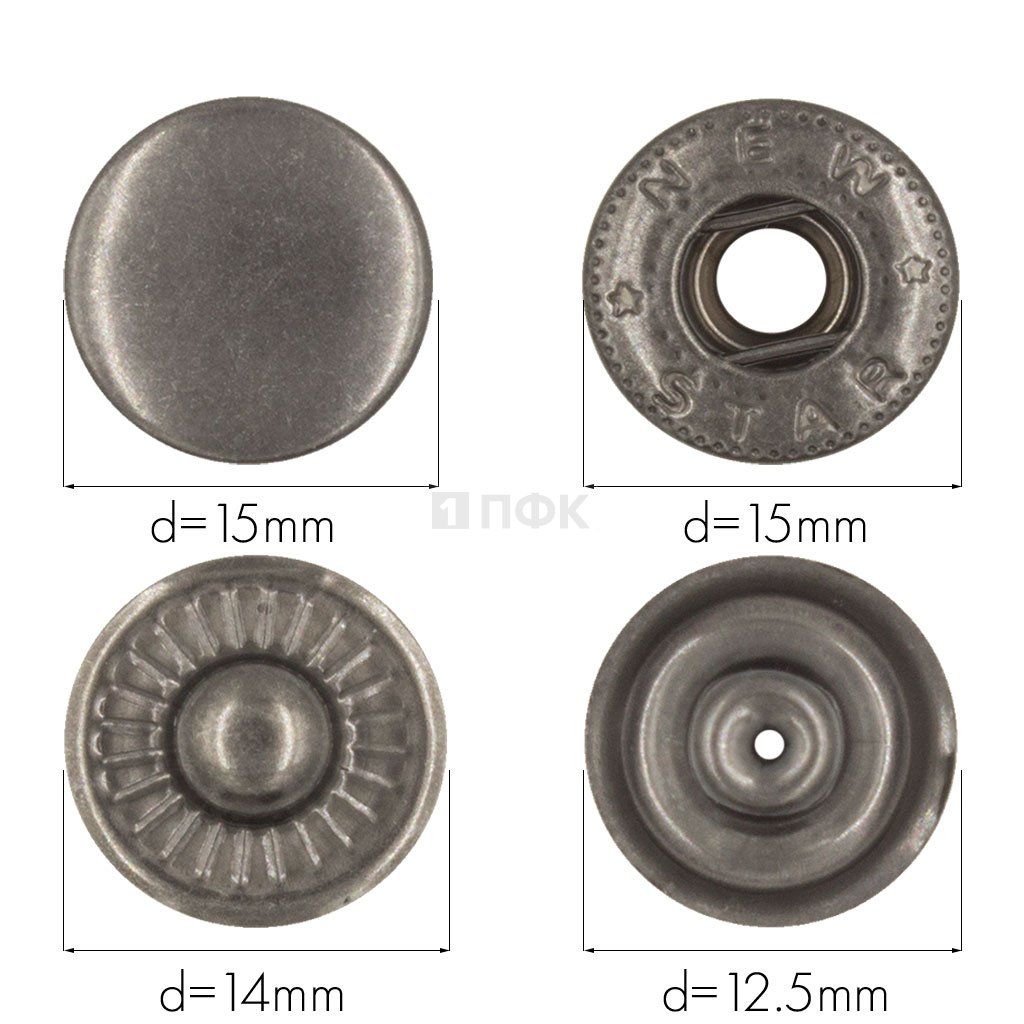 Кнопка для одежды 15мм Альфа латунь цв никель тем (уп 720шт) NEW STAR 