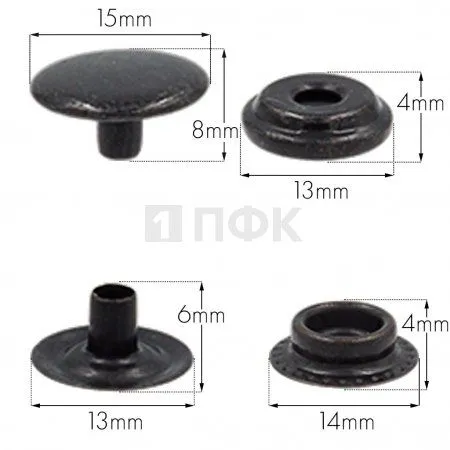 Кнопка для одежды 15мм №61 латунь цв оксид (уп 720шт) ПФК